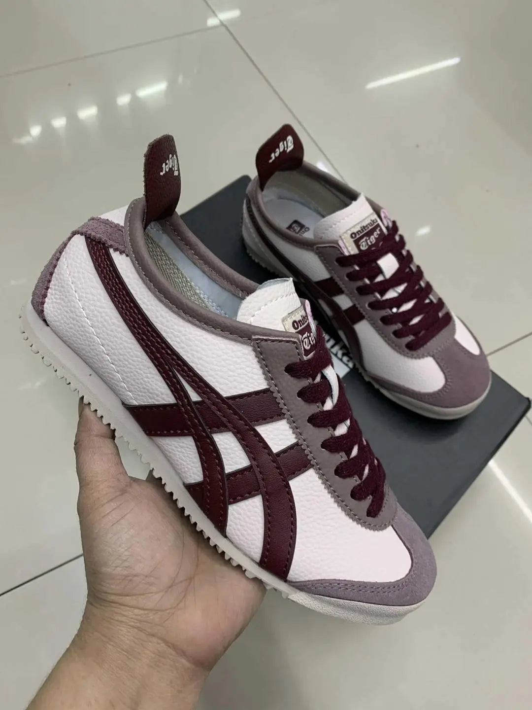Onitsuka Tiger Mexico 66 Beige Burgundy  Mens 7A Premium Sneakers (D-2038)