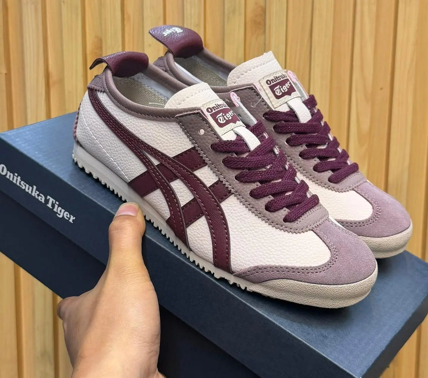 Onitsuka Tiger Mexico 66 Beige Burgundy  Mens 7A Premium Sneakers (D-2038)